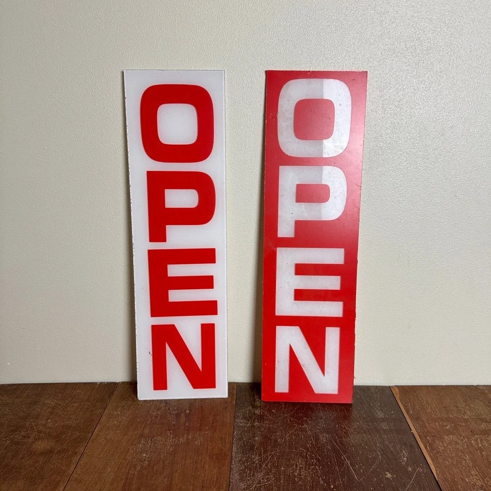 Pair (2) Vintage Acrylic Red/White White/Red‎ OPEN Signs 23.5 x 6.75 inches